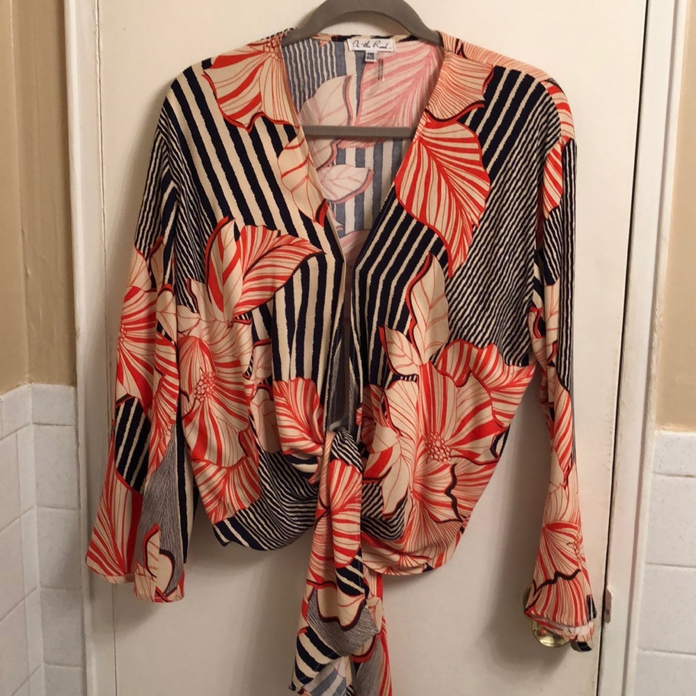 On The Road Red and Black Striped Floral Blouse